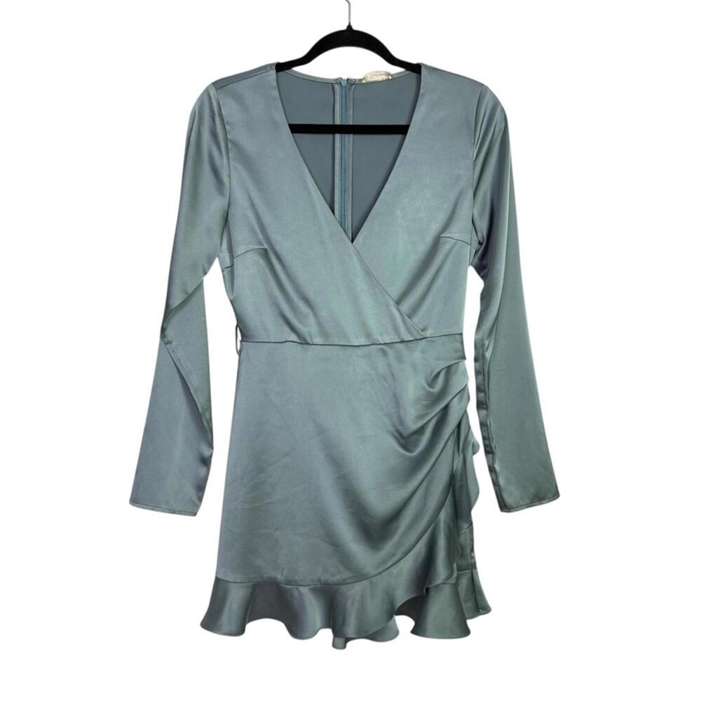 Altar’d State l Light Blue Satin Long Sleeve Dress Romper Small